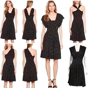 White House Black Market Convertible Polka Dot Midi Dress Black/White 4
